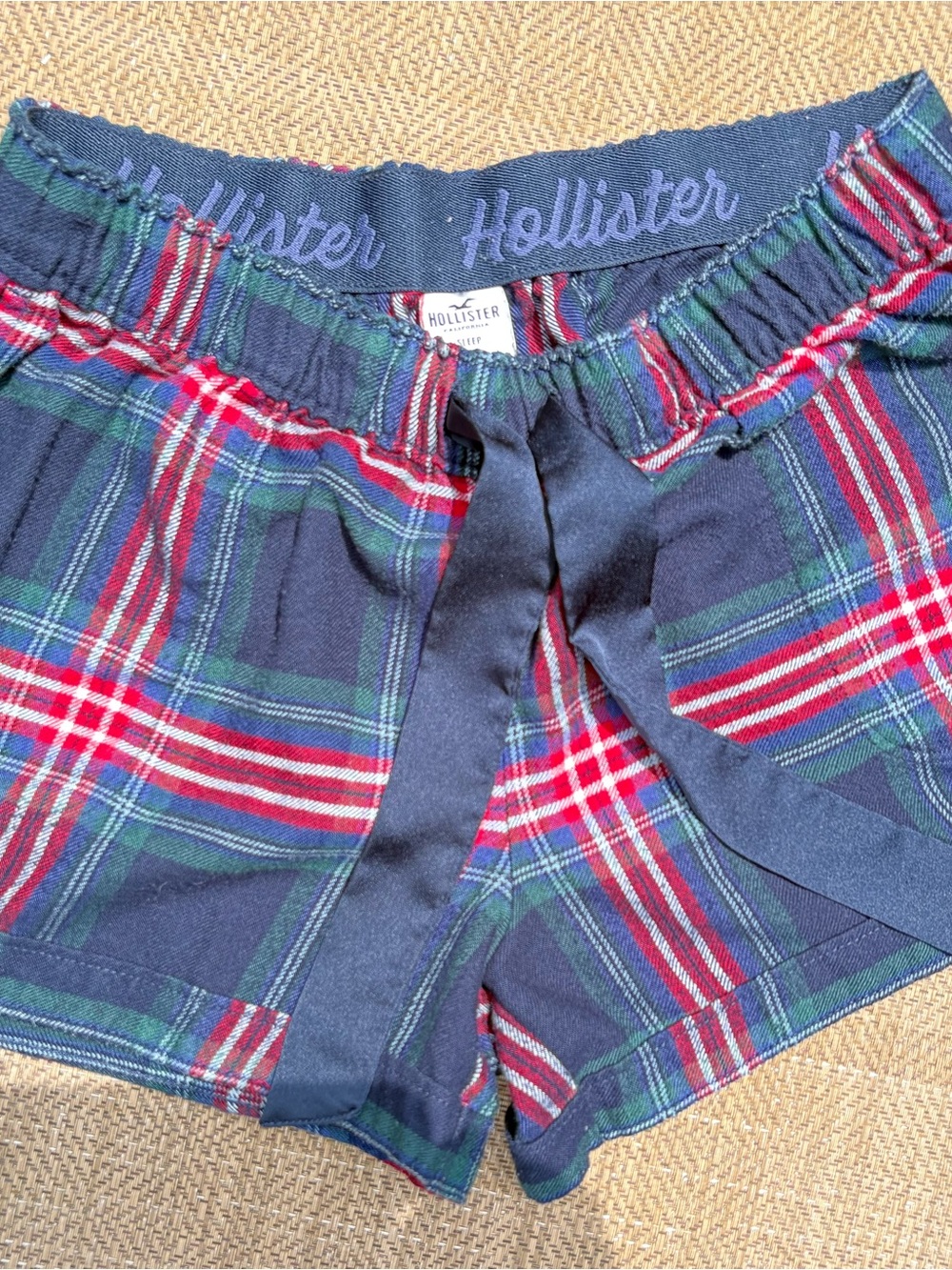 Hollister Navy Red Green Plaid Lounge Shorts